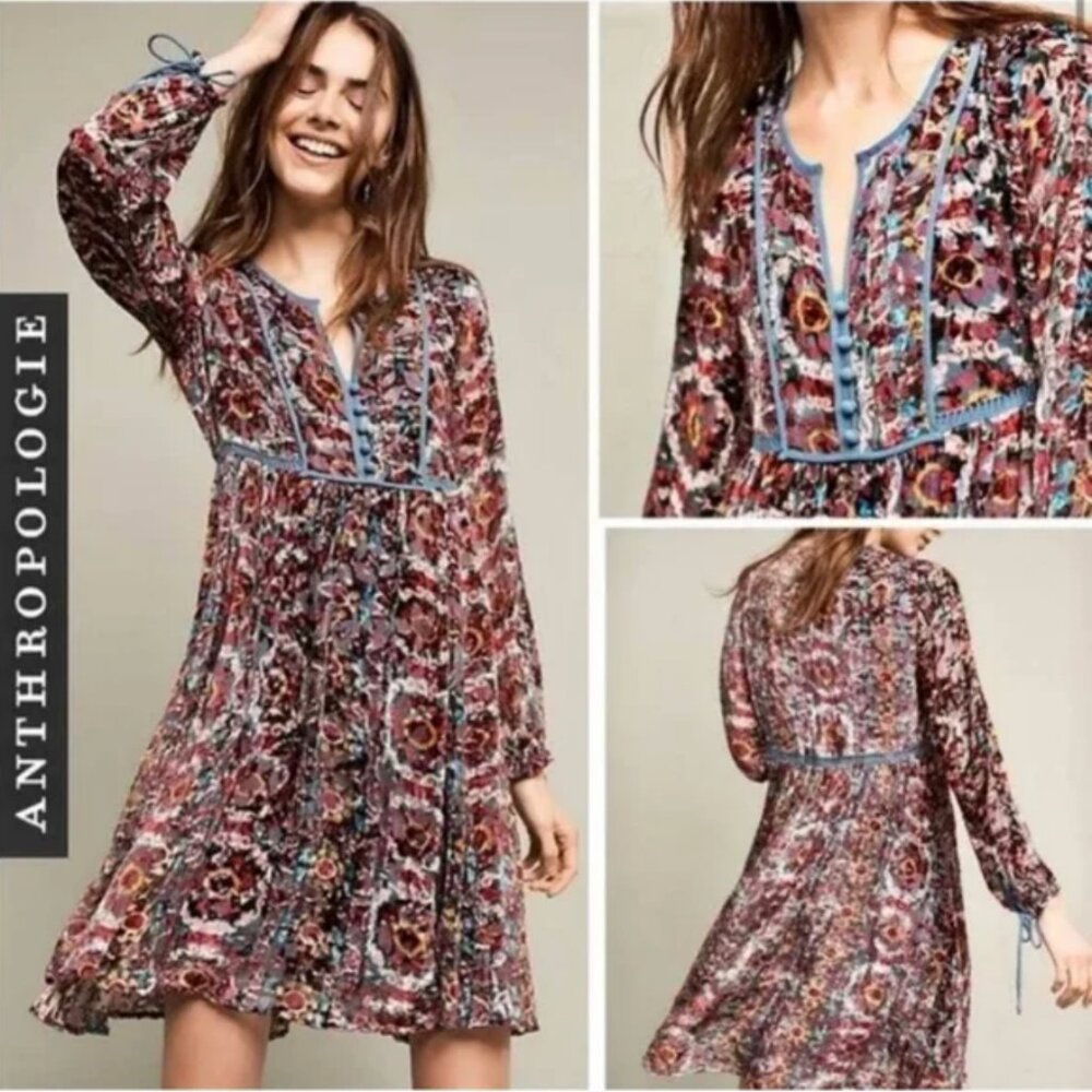 FLOREAT jewel tone Abia Velvet Floral Peasant Dress